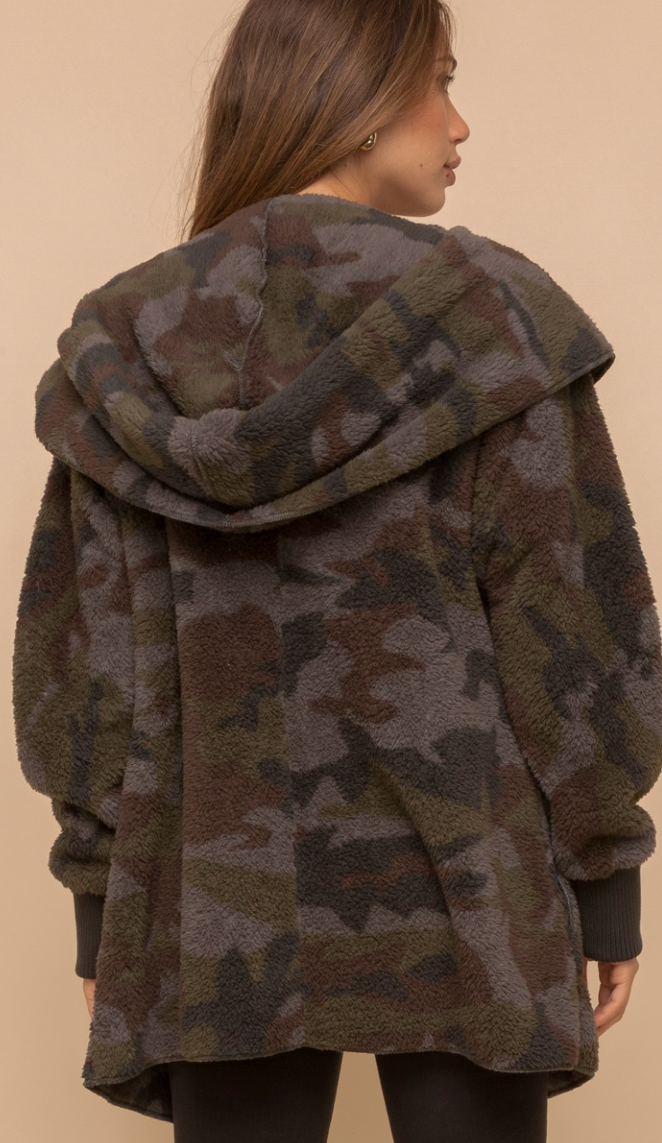 Camo Cozy Hooded Cardi- Green