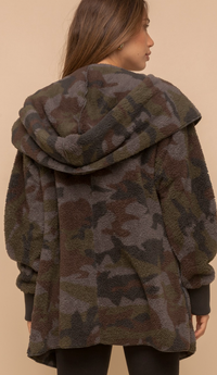 Camo Cozy Hooded Cardi- Green