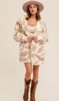 Camo Cozy Hooded Cardi- Pink