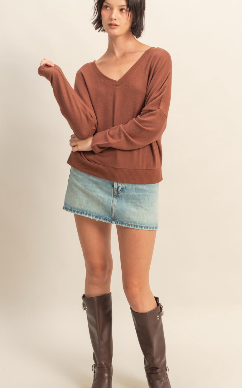 Desi Long Sleeve Tee- Rust