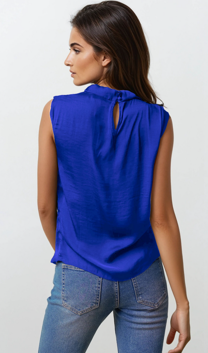 Becka Sleeveless Satin Top- Cobalt Blue