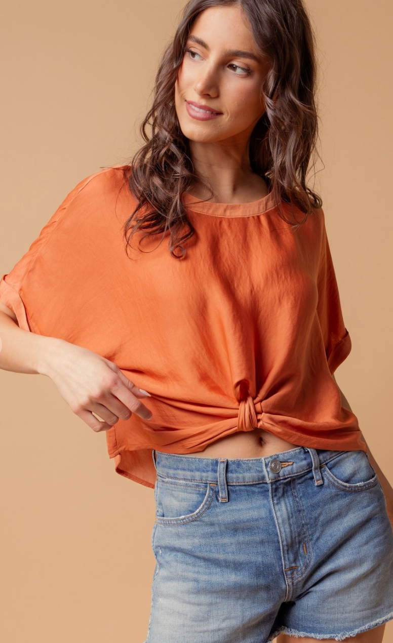 Lea Satin knot Top- Orange