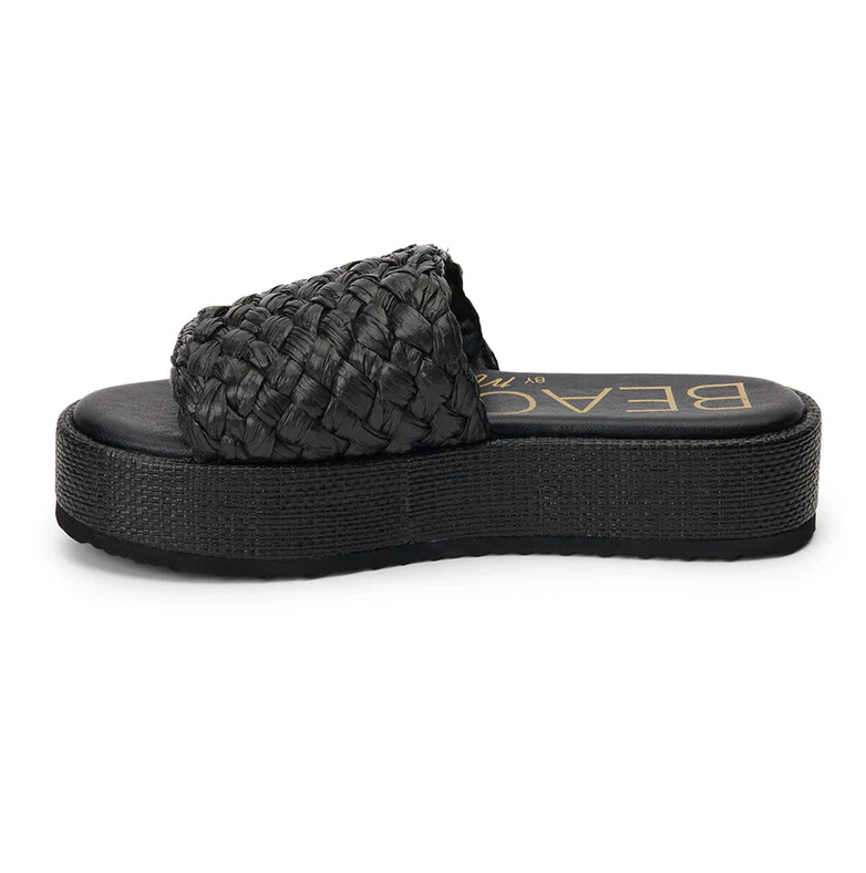 Matisse Beach Cairo Raffia Platform Slide- Black