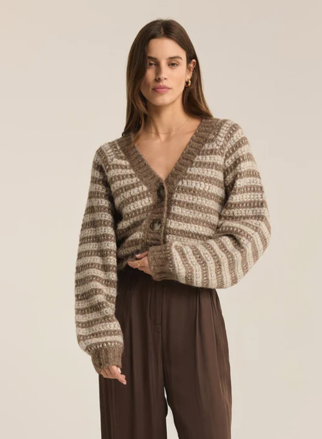 Este Metallic Stripe Cardigan