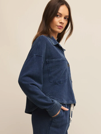 All Day Cropped Knit Denim Jacket