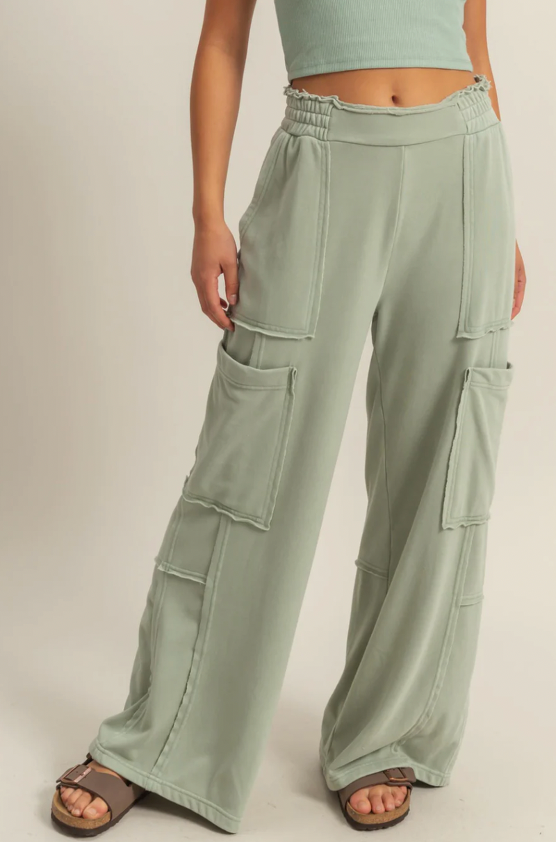 Bee Oversized Cargo Sweatpants - Sage Green