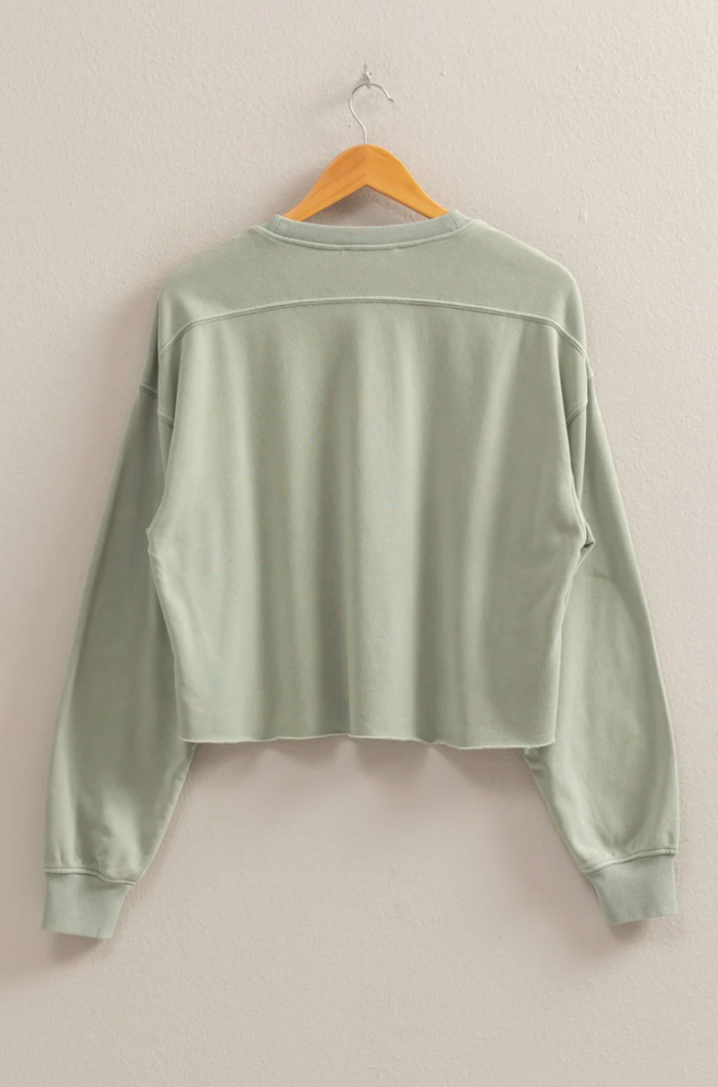 Cassie Cropped Crewneck - Sage Green