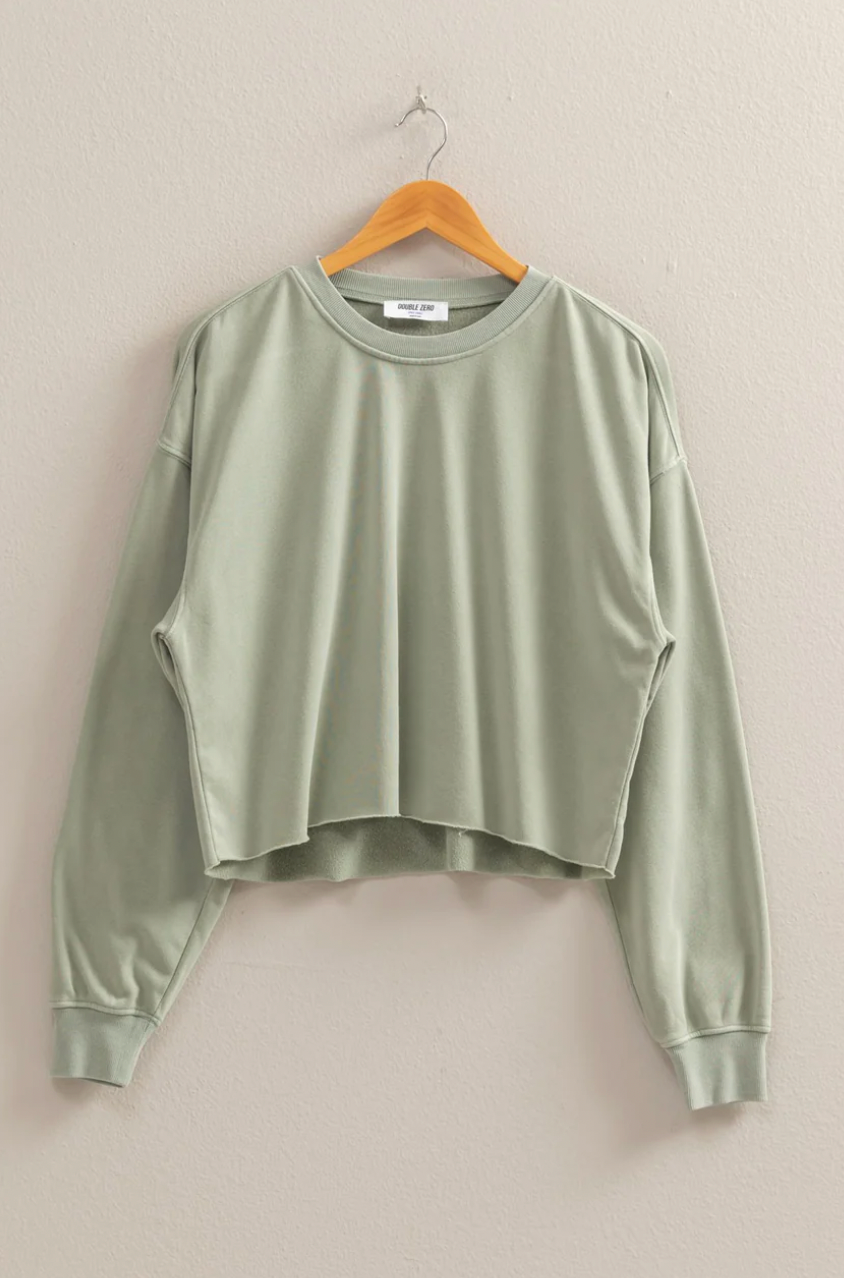 Cassie Cropped Crewneck - Sage Green