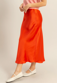 Raquel Satin Midi Skirt - Red