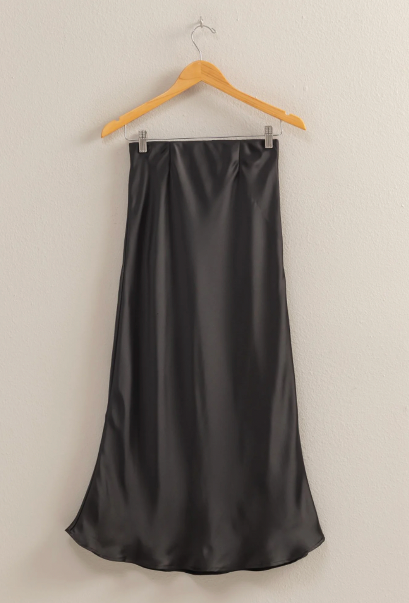 Raquel Satin Midi Skirt - Black