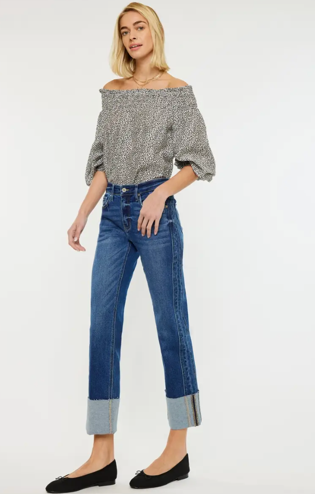 Windey Mid Rise Cropped Straight Leg Jean