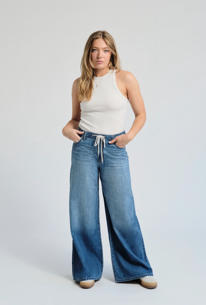 Catherine Drawstring Baggy Wide Leg Jean