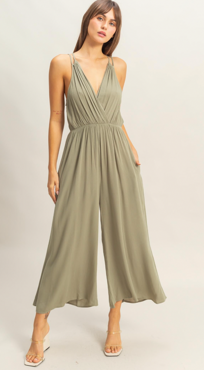 Jevi Wide Leg Jumpsuit - Olive