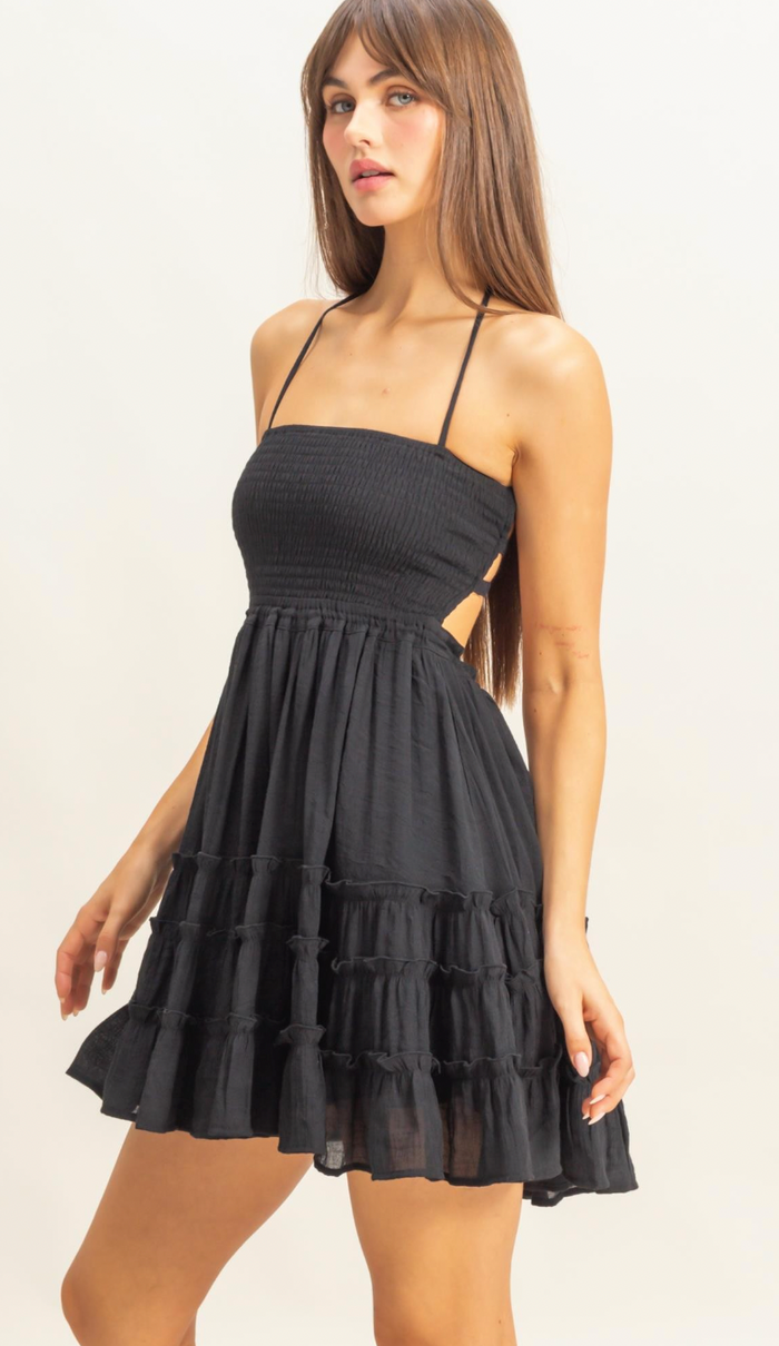Daisy Tiered Mini Dress - Black