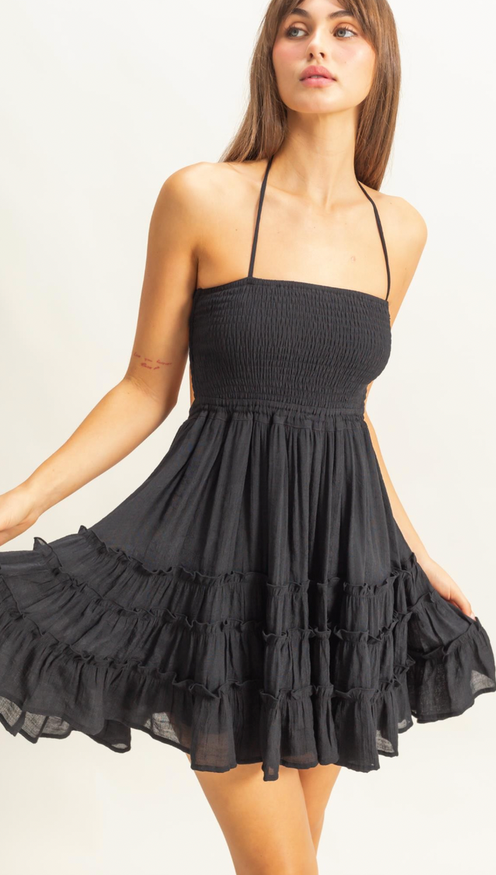 Daisy Tiered Mini Dress - Black