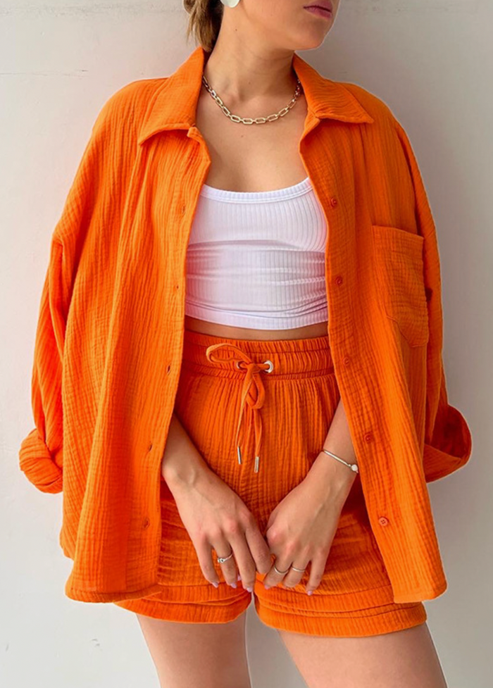 Celie Button Up & Short Set - Orange