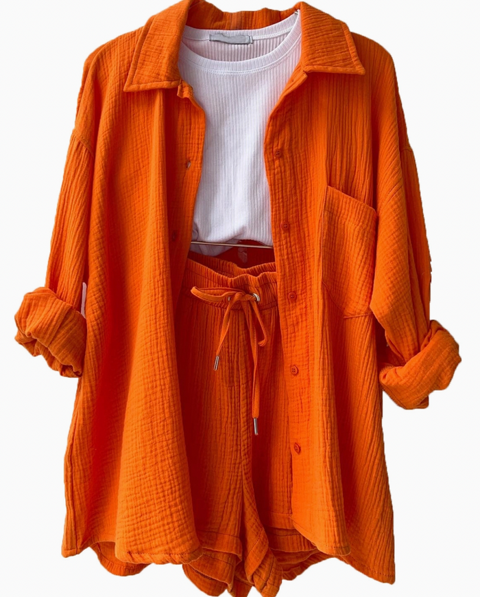 Celie Button Up & Short Set - Orange