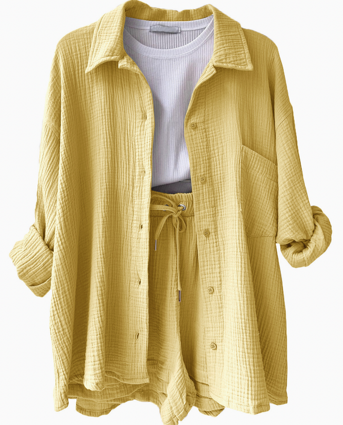 Celie Button Up & Short Set - Yellow