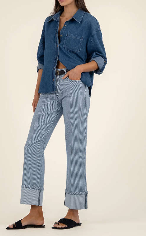 Fay High Rise Striped Straight Leg Jean