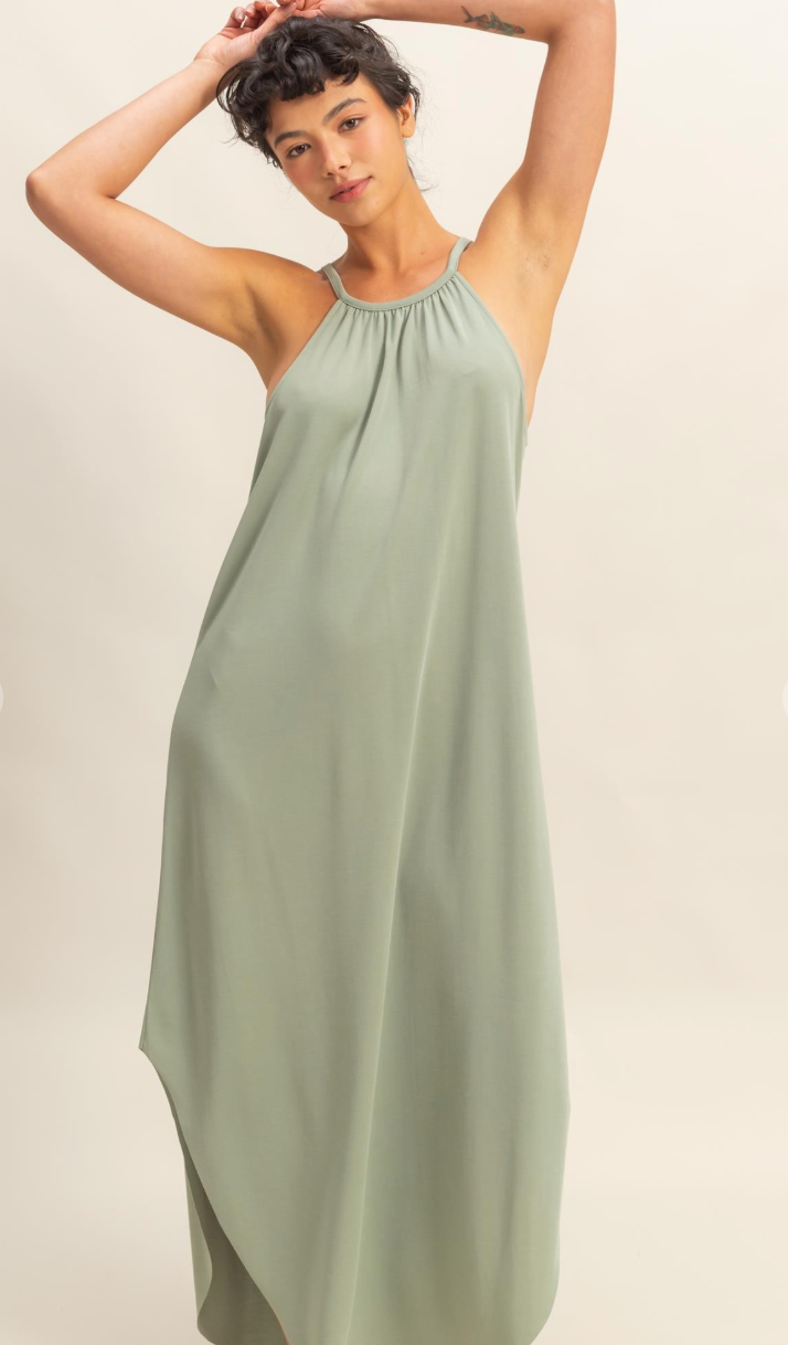 Capria Halter Midi Dress - Sage Green