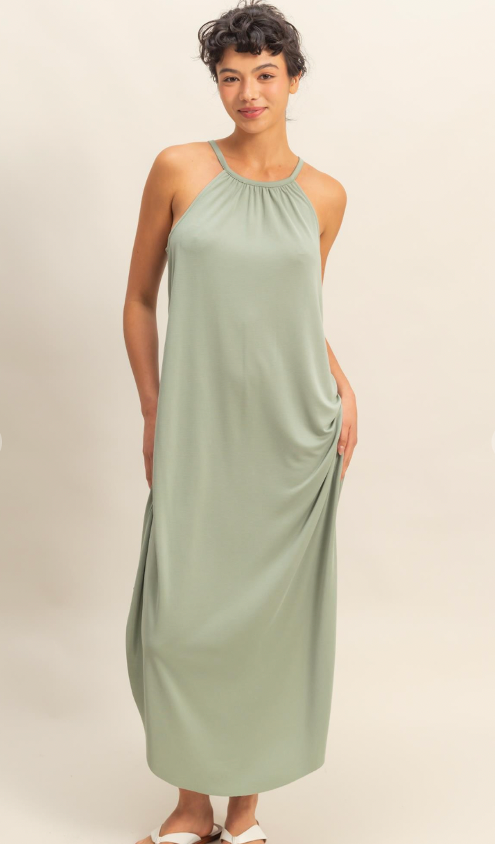 Capria Halter Midi Dress - Sage Green