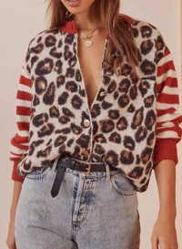 Dyana Leopard Print Cardigan - Red