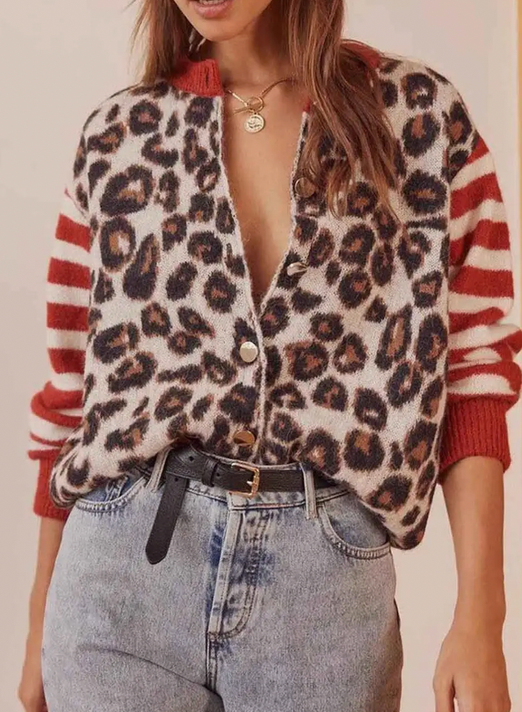 Dyana Leopard Print Cardigan - Red