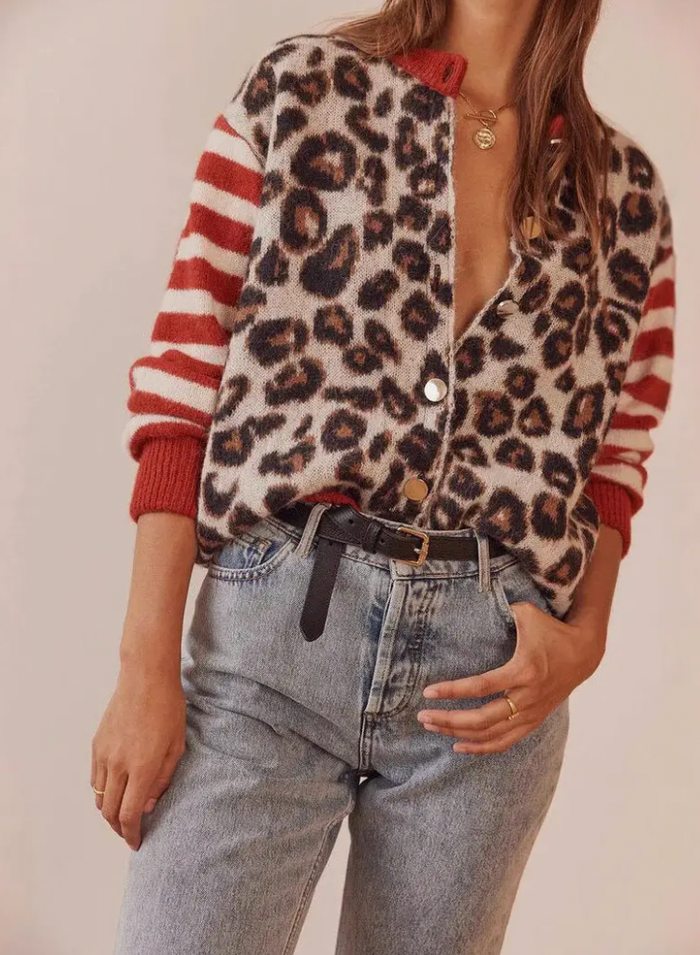 Dyana Leopard Print Cardigan - Red