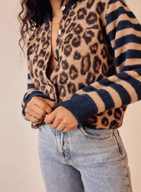 Dyana Leopard Print Cardigan - Blue