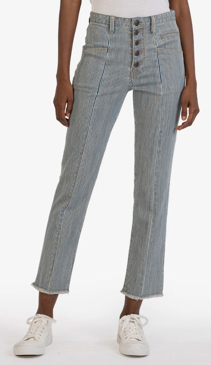 Reese High Rise Ankle Straight Jean - Striped Valant Wash
