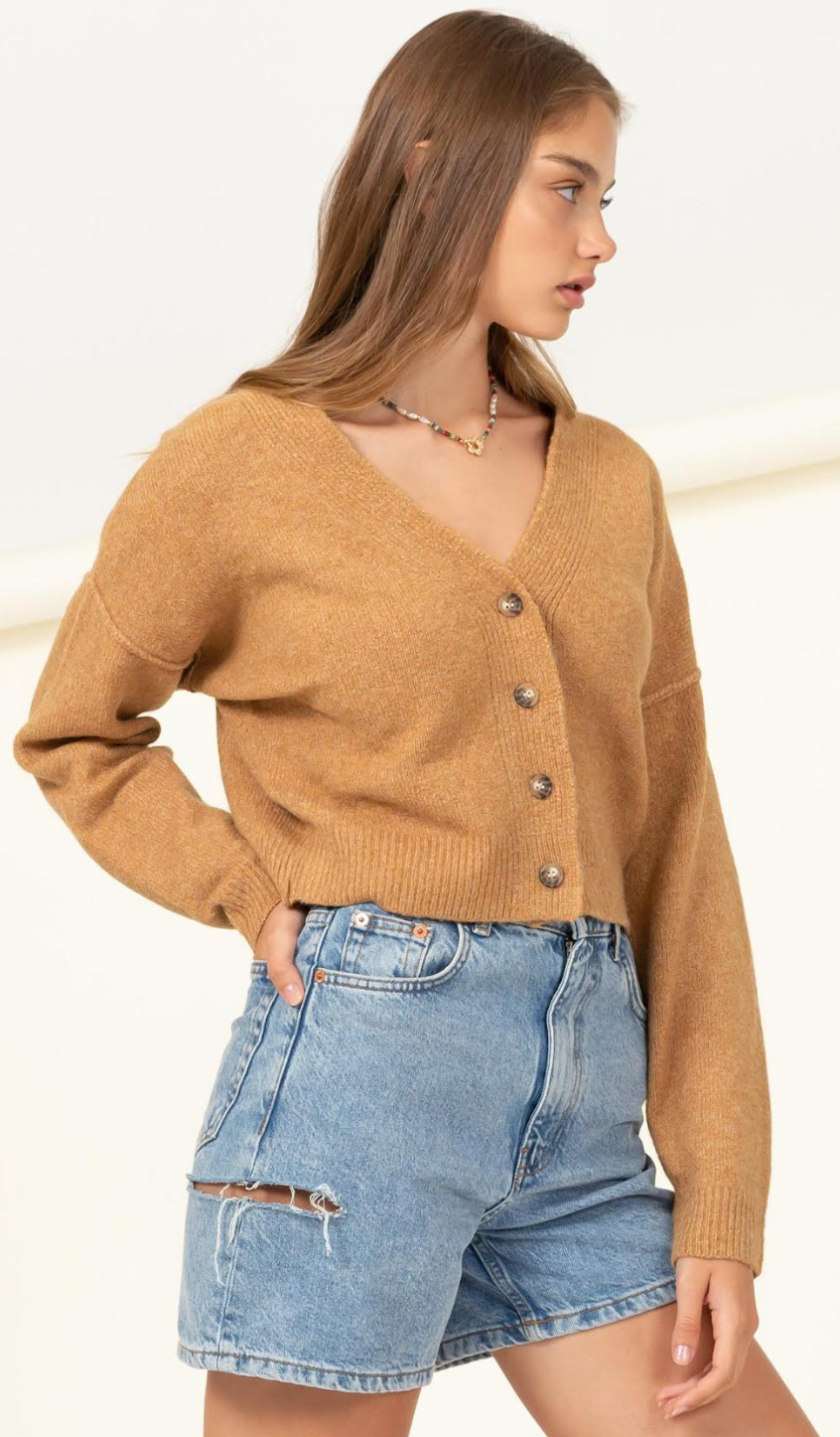 Easy Breezy Button-Up Cropped Cardigan - Brown Sugar