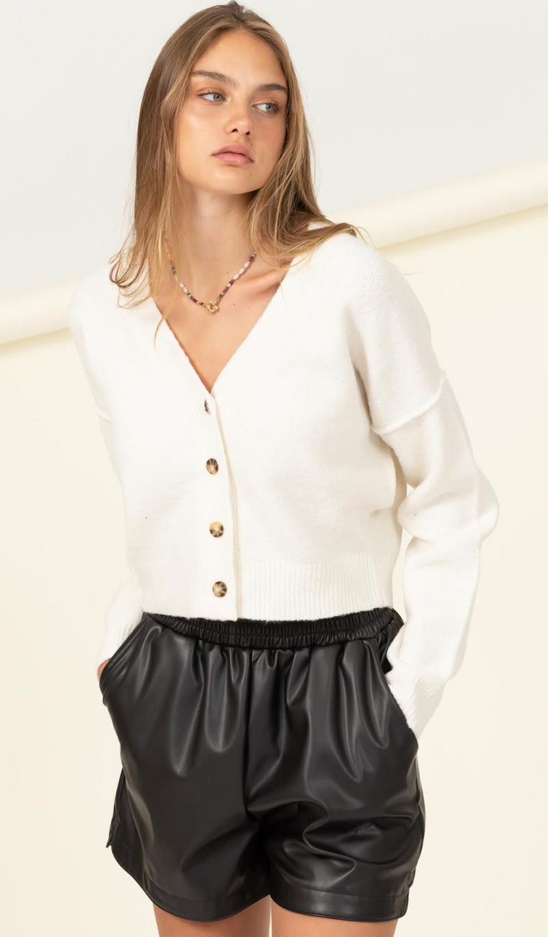 Easy Breezy Button-Up Cropped Cardigan - Whipped Cream