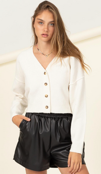 Easy Breezy Button-Up Cropped Cardigan - Whipped Cream