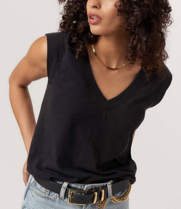 Rue V Neck Tank Top - Black