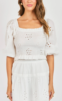 Bloomfield Eyelet Ballon Sleeve Top - White