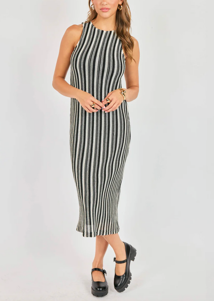 Moonlit Path Knit Dress - Black & Ivory