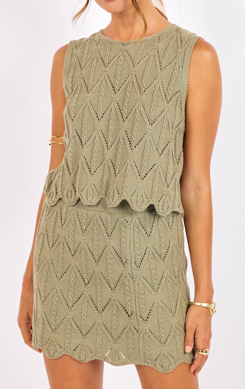 Succulent Knit Mini Skirt - Sage Green