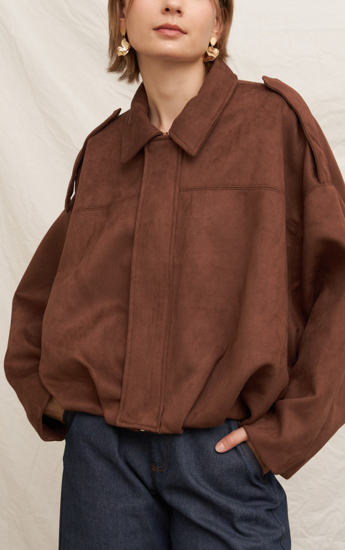 Sienna Faux Suede Jacket - Brown