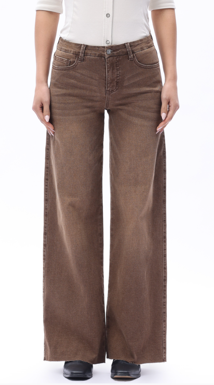 Tatum Mid-Rise Wide Leg Jeans - Brown