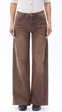 Tatum Mid-Rise Wide Leg Jeans - Brown