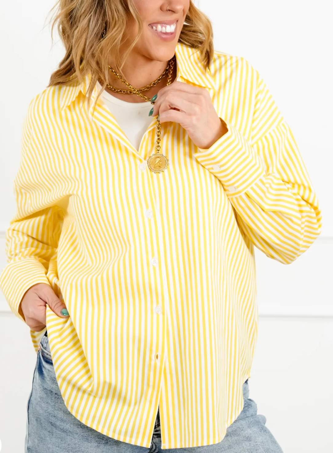 Lola Button Up Top - Yellow