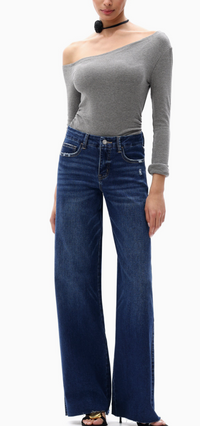 Tatum Mid-Rise Wide Leg Jeans - Dark Blue