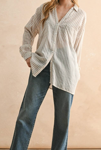 Eden Linen Button Up Shirt - Beige