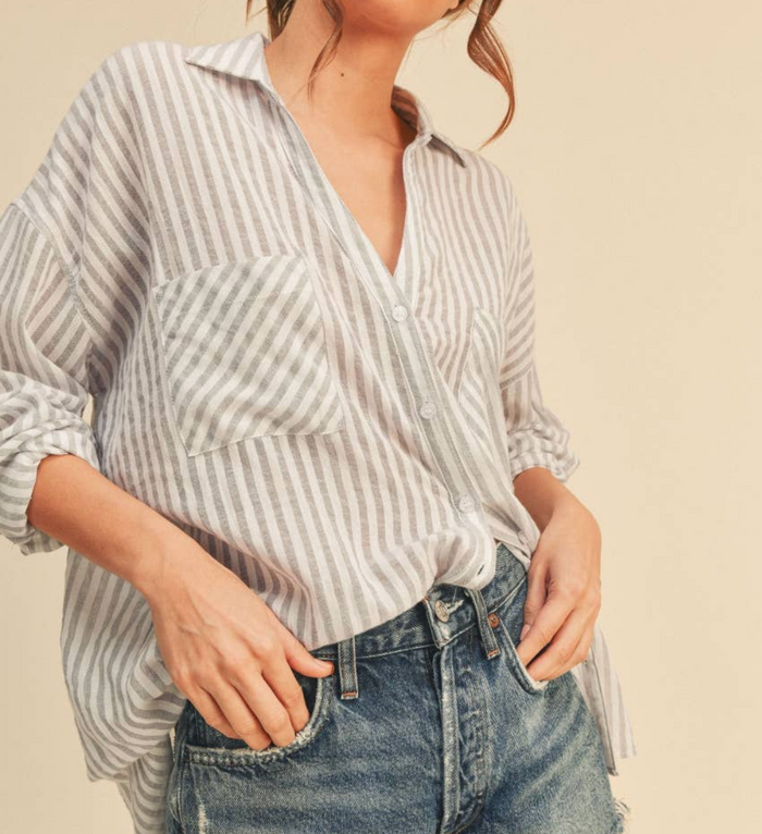 Eden Linen Button Up Shirt - Grey