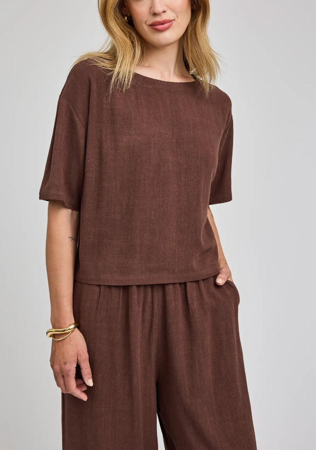 Gemini Linen Top - Espresso
