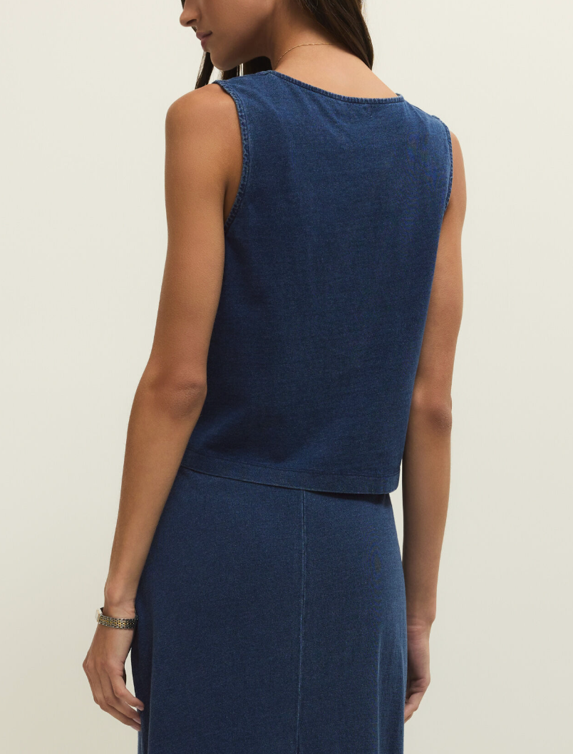 Noelle Jersey Denim Top - Indigo