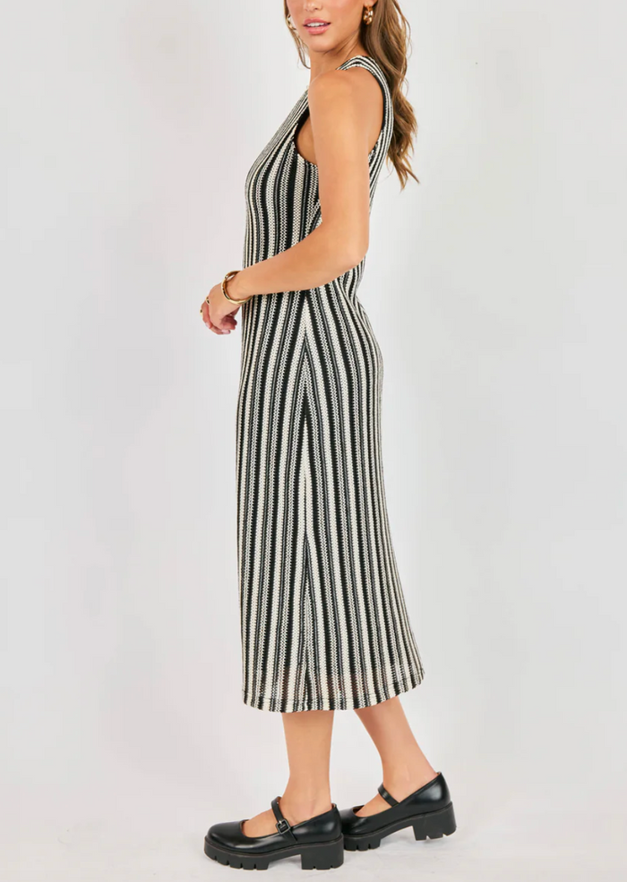 Moonlit Path Knit Dress - Black & Ivory