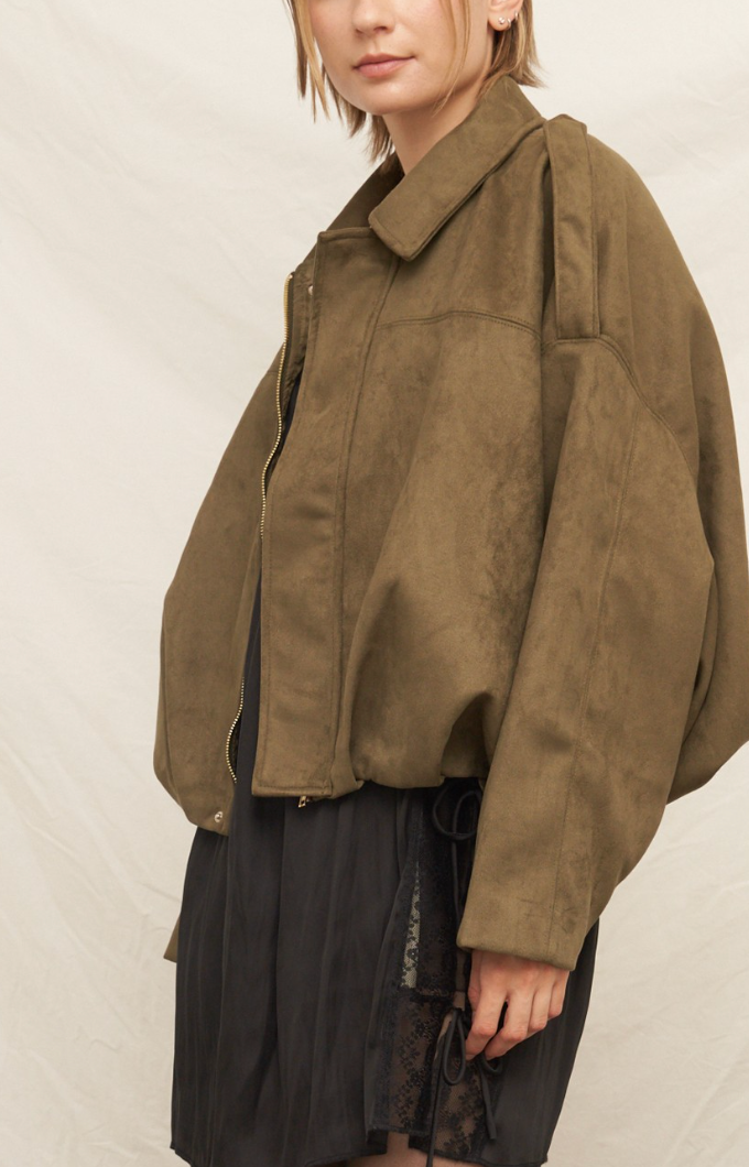 Sienna Faux Suede Jacket - Green