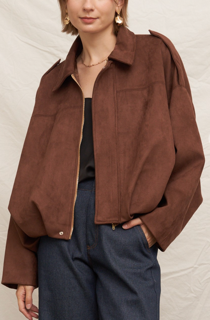 Sienna Faux Suede Jacket - Brown
