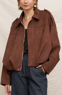 Sienna Faux Suede Jacket - Brown